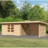 Abri De Jardin 11,49m² En Bois Massif 40mm Trittau 5 Avec Appentis 330cm, Paroi Arrière Et Latérale – Karibu