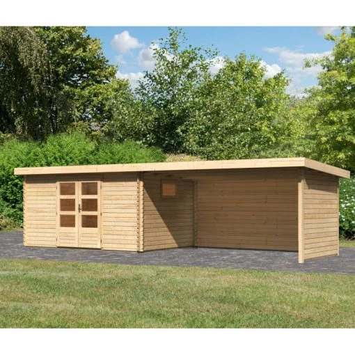 Abri De Jardin 11,49m² En Bois Massif 40mm Trittau 5 Avec Appentis 440cm, Paroi Arrière Et Latérale – Karibu -Boutique De Jardin abri de jardin 1149m en bois massif 40mm trittau 5 avec appentis 440cm paroi arriere et laterale woodfeeling 5