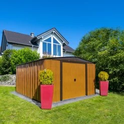 Abri De Jardin 11,58m² Toit Double Pente En Acier Galvanisé Aspect Bois Spacemaker -Boutique De Jardin abri de jardin 1158m toit double pente en acier galvanise aspect bois spacemaker 1