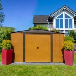 Abri De Jardin 11,58m² Toit Double Pente En Acier Galvanisé Aspect Bois Spacemaker -Boutique De Jardin abri de jardin 1158m toit double pente en acier galvanise aspect bois spacemaker 3