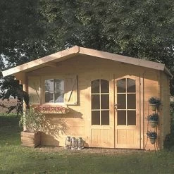 Abri De Jardin 12,73m² En Sapin Blanc FSC 40mm CHAMONIX + Shingles Rouges - SOLID