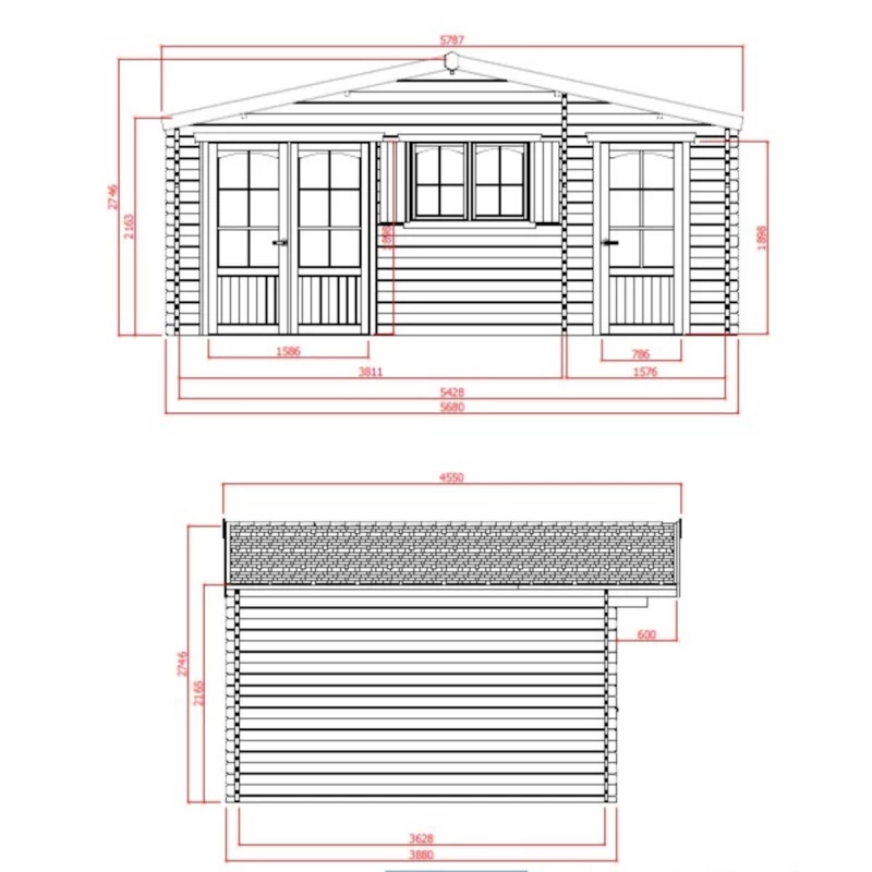 Abri De Jardin 22,04m² En Sapin Blanc FSC 40mm ROSTOCK + Shingles Rouges - SOLID 5 Abri De Jardin 22,04m² En Sapin Blanc FSC 40mm ROSTOCK + Shingles Rouges - SOLID – Image 3