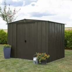 Abri De Jardin 4,58m² Toit Double Pente En Acier Galvanisé Noir Onyx Spacemaker -Boutique De Jardin abri de jardin 458m toit double pente en acier galvanise noir onyx spacemaker 4