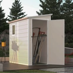 Abri De Jardin Adossé En Résine Beige 2,09m² + Kit De Fondation - Jôbu