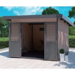 Abri De Jardin En Bois Composite 28mm Aspect Bois Vieilli 9m² PREMIUM Toit Plat - Woodlife Garden -Boutique De Jardin abri de jardin en bois composite 28mm aspect bois vieilli 9m premium toit plat woodlife garden 2