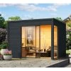 Abri De Jardin En Bois Gris Anthracite 9,49m² Avec Toit Plat - Dice 1 - Karibu -Boutique De Jardin abri de jardin en bois gris anthracite 949m avec toit plat dice 1 karibu