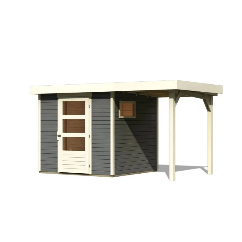 Abri De Jardin En Bois Gris Terre 4,62m² Freiburg 2 Avec Appentis De 1,50 M - Karibu 6 Abri De Jardin En Bois Gris Terre 4,62m² Freiburg 2 Avec Appentis De 1,50 M - Karibu – Image 4