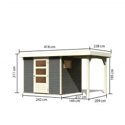 Abri De Jardin En Bois Gris Terre 5,25m² Avec Appentis De 1,50 M Freiburg 3 - Karibu -Boutique De Jardin abri de jardin en bois gris terre 525m avec appentis de 150 m freiburg 3 karibu 2