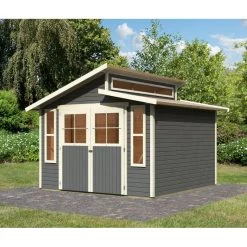 Abri De Jardin En Bois Gris Terre 9,24m² Avec Toit En Gradins - Grauburg 7 - Karibu -Boutique De Jardin abri de jardin en bois gris terre 924m avec toit en gradins grauburg 7 karibu 2