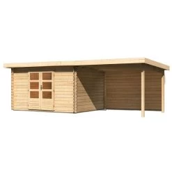 Abri De Jardin En Bois Massif 10,60m² Bastrup 7 Avec Appentis 300cm Et Paroi Arrière – Karibu -Boutique De Jardin abri de jardin en bois massif 1060m bastrup 7 avec appentis 300cm et paroi arriere woodfeeling 2