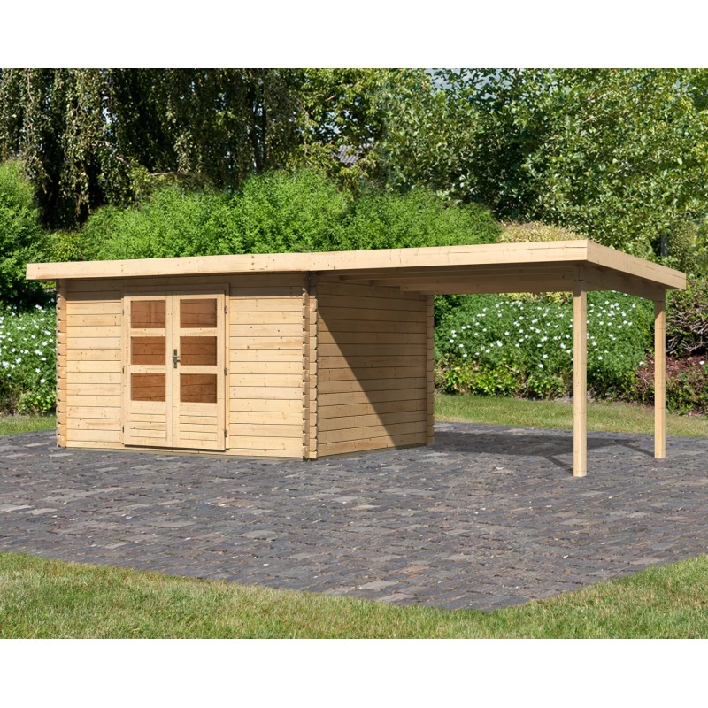 Abri De Jardin En Bois Massif 10,60m² Bastrup 7 Avec Appentis 300cm – Karibu 3 Abri De Jardin En Bois Massif 10,60m² Bastrup 7 Avec Appentis 300cm – Karibu