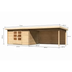 Abri De Jardin En Bois Massif 10,60m² Bastrup 7 Avec Appentis 400cm Et Paroi Arrière – Karibu -Boutique De Jardin abri de jardin en bois massif 1060m bastrup 7 avec appentis 400cm et paroi arriere woodfeeling 1