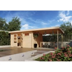 Abri De Jardin En Bois Massif 11,49m² Bastrup 8 Avec Appentis 300cm – Karibu -Boutique De Jardin abri de jardin en bois massif 1149m bastrup 8 avec appentis 300cm woodfeeling 2