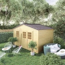 Abri De Jardin En Bois Massif 11m² SHELTY + – Madriers 28mm – Toiture En Acier – Forest Style