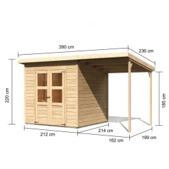 Abri De Jardin En Bois Massif 4,54m² Merseburg 4 + Appentis 169x194cm- Karibu -Boutique De Jardin abri de jardin en bois massif 454m merseburg 4 appentis 169x194cm karibu 2