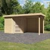 Abri De Jardin En Bois Massif 4,62m² Schwandorf 3 Avec Appentis 240cm Et Paroi Arrière – Karibu -Boutique De Jardin abri de jardin en bois massif 462m schwandorf 3 avec appentis 240cm et paroi arriere woodfeeling