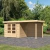 Abri De Jardin En Bois Massif 5,25m² Askola 3 Avec Appentis 240cm Et Paroi Arrière – Karibu -Boutique De Jardin abri de jardin en bois massif 525m askola 3 avec appentis 240cm et paroi arriere woodfeeling