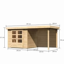 Abri De Jardin En Bois Massif 5,25m² Askola 3 Avec Appentis 240cm Et Paroi Arrière – Karibu -Boutique De Jardin abri de jardin en bois massif 525m askola 3 avec appentis 240cm et paroi arriere woodfeeling 2