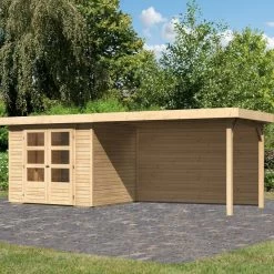 Abri De Jardin En Bois Massif 5,25m² Askola 3 Avec Appentis 280cm Et Paroi Arrière – Karibu