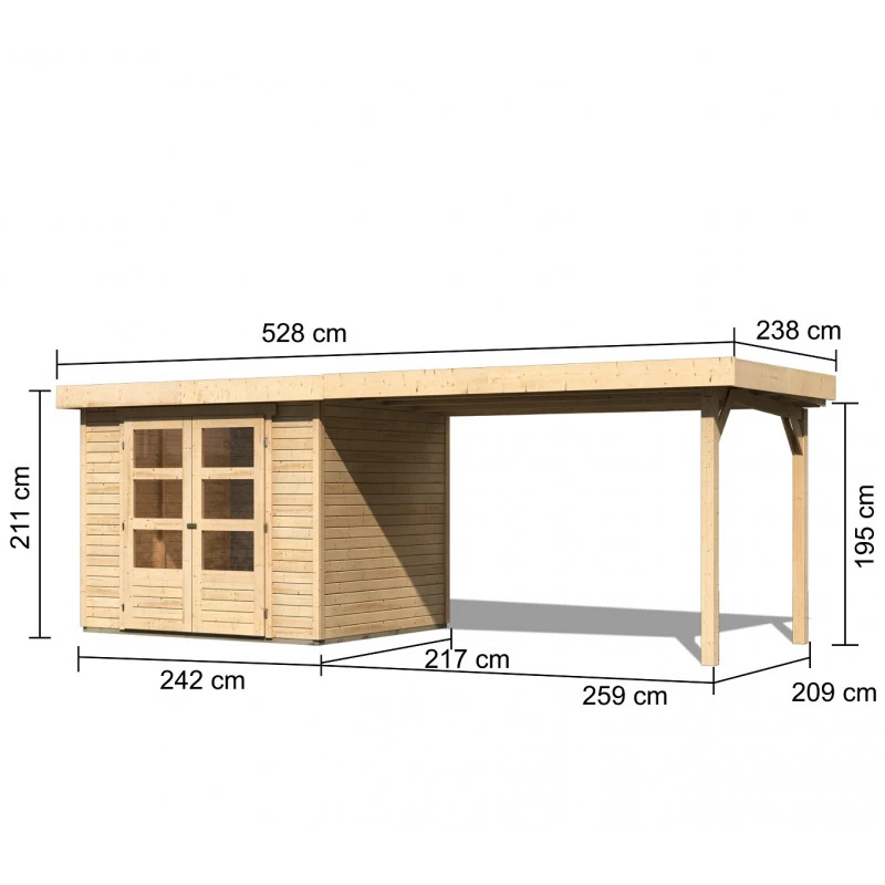 Abri De Jardin En Bois Massif 5,25m² Askola 3 Avec Appentis 280cm – Karibu 4 Abri De Jardin En Bois Massif 5,25m² Askola 3 Avec Appentis 280cm – Karibu – Image 2