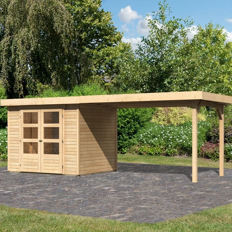 Abri De Jardin En Bois Massif 5,25m² Askola 3 Avec Appentis 280cm – Karibu 3 Abri De Jardin En Bois Massif 5,25m² Askola 3 Avec Appentis 280cm – Karibu