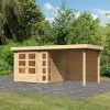 Abri De Jardin En Bois Massif 5,25m² Kerko 3 Avec Appentis 240cm Et Paroi Arrière – Karibu -Boutique De Jardin abri de jardin en bois massif 525m kerko 3 avec appentis 240cm et paroi arriere woodfeeling