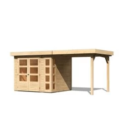 Abri De Jardin En Bois Massif 5,25m² Kerko 3 Avec Appentis 240cm – Karibu -Boutique De Jardin abri de jardin en bois massif 525m kerko 3 avec appentis 240cm woodfeeling 2