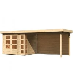 Abri De Jardin En Bois Massif 5,25m² Kerko 3 Avec Appentis 280cm Et Paroi Arrière – Karibu -Boutique De Jardin abri de jardin en bois massif 525m kerko 3 avec appentis 280cm et paroi arriere woodfeeling 2