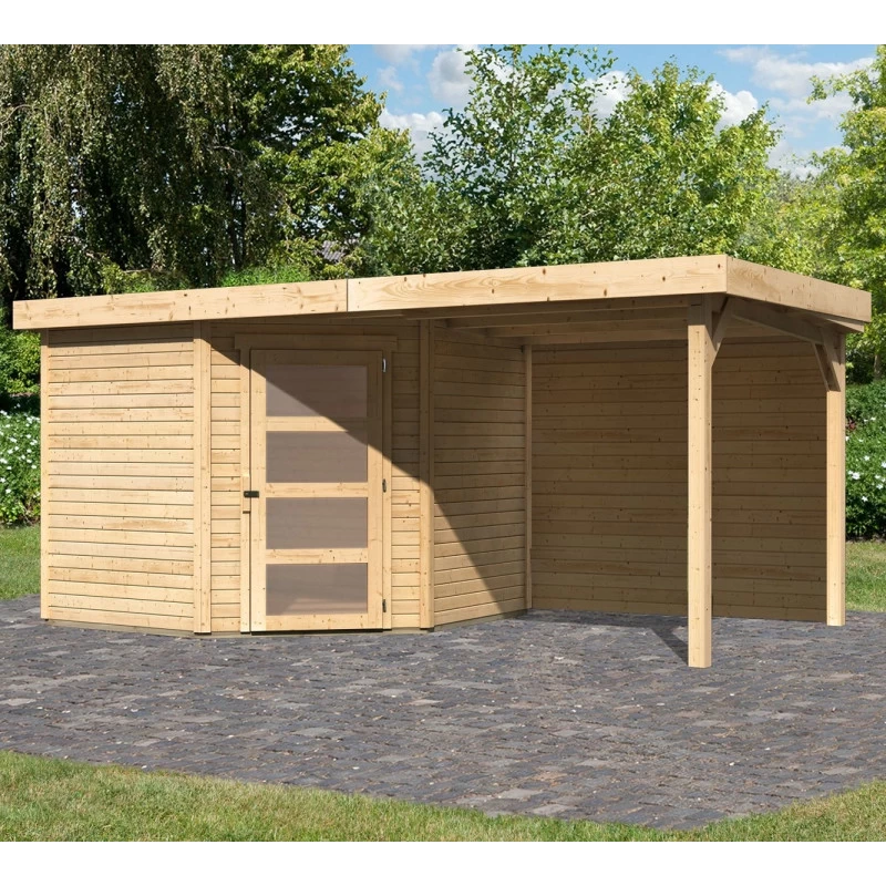 Abri De Jardin En Bois Massif 5,95m² Schwandorf 5 Avec Appentis 240cm Et Paroi Arrière – Karibu 3 Abri De Jardin En Bois Massif 5,95m² Schwandorf 5 Avec Appentis 240cm Et Paroi Arrière – Karibu