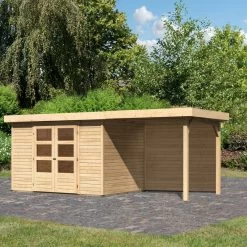 Abri De Jardin En Bois Massif 6,55m² Askola 4 Avec Appentis 240cm Et Paroi Arrière – Karibu