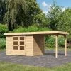Abri De Jardin En Bois Massif 6,55m² Askola 4 Avec Appentis 240cm – Karibu -Boutique De Jardin abri de jardin en bois massif 655m askola 4 avec appentis 240cm woodfeeling