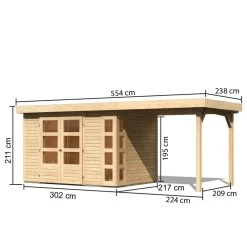 Abri De Jardin En Bois Massif 6,55m² Kerko 4 Avec Appentis 240cm – Karibu -Boutique De Jardin abri de jardin en bois massif 655m kerko 4 avec appentis 240cm woodfeeling 2