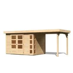 Abri De Jardin En Bois Massif 6,55m² Kerko 4 Avec Appentis 240cm – Karibu -Boutique De Jardin abri de jardin en bois massif 655m kerko 4 avec appentis 240cm woodfeeling 3