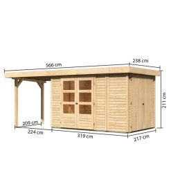 Abri De Jardin En Bois Massif 6,92m² Retola 3 Avec Armoire Intégrée Et Appentis 240cm – Karibu -Boutique De Jardin abri de jardin en bois massif 692m retola 3 avec armoire integree et appentis 240cm woodfeeling 2