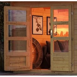 Abri De Jardin En Bois Massif 7,04m² Bastrup 4 Avec Appentis 400cm Et Paroi Arrière – Karibu -Boutique De Jardin abri de jardin en bois massif 704m bastrup 4 avec appentis 400cm et paroi arriere woodfeeling 4