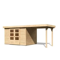 Abri De Jardin En Bois Massif 7,43m² Askola 5 Avec Appentis 240cm – Karibu -Boutique De Jardin abri de jardin en bois massif 743m askola 5 avec appentis 240cm woodfeeling 2
