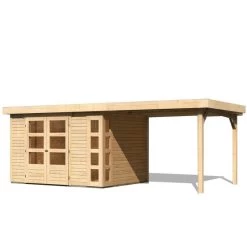 Abri De Jardin En Bois Massif 7,43m² Kerko 5 Avec Appentis 280cm – Karibu -Boutique De Jardin abri de jardin en bois massif 743m kerko 5 avec appentis 280cm woodfeeling 2
