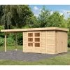 Abri De Jardin En Bois Massif 7,85m² Retola 4 Avec Armoire Intégrée Et Appentis 280cm – Karibu -Boutique De Jardin abri de jardin en bois massif 785m retola 4 avec armoire integree et appentis 280cm woodfeeling