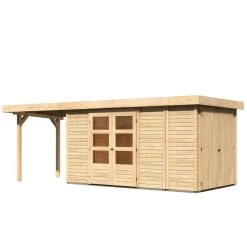 Abri De Jardin En Bois Massif 8,18m² Retola 5 Avec Armoire Intégrée Et Appentis 240cm – Karibu -Boutique De Jardin abri de jardin en bois massif 818m retola 5 avec armoire integree et appentis 240cm woodfeeling 2