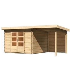 Abri De Jardin En Bois Massif 8,82m² Bastrup 5 Avec Appentis 200cm Et Paroi Arrière – Karibu -Boutique De Jardin abri de jardin en bois massif 882m bastrup 5 avec appentis 200cm et paroi arriere woodfeeling 2