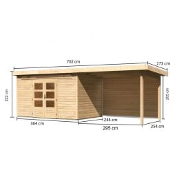 Abri De Jardin En Bois Massif 8,88m² Kandern 7 Avec Appentis 320cm Et Paroi Arrière – Karibu -Boutique De Jardin abri de jardin en bois massif 888m kandern 7 avec appentis 320cm et paroi arriere woodfeeling 2