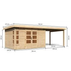 Abri De Jardin En Bois Massif 8,88m² Kastorf 7 Avec Appentis 320cm – Karibu -Boutique De Jardin abri de jardin en bois massif 888m kastorf 7 avec appentis 320cm karibu 1