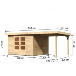 Abri De Jardin En Bois Massif 9,24m² Askola 6 Avec Appentis 240cm – Karibu -Boutique De Jardin abri de jardin en bois massif 924m askola 6 avec appentis 240cm woodfeeling 2