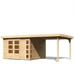 Abri De Jardin En Bois Massif 9,24m² Kerko 6 Avec Appentis 280cm – Karibu -Boutique De Jardin abri de jardin en bois massif 924m kerko 6 avec appentis 280cm woodfeeling 2