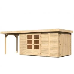 Abri De Jardin En Bois Massif 9,27m² Retola 6 Avec Armoire Intégrée Et Appentis 240cm – Karibu -Boutique De Jardin abri de jardin en bois massif 927m retola 6 avec armoire integree et appentis 240cm woodfeeling 2