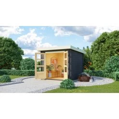 Abri De Jardin En Bois Massif Anthracite 5,62m² Bastrup 2 – Karibu -Boutique De Jardin abri de jardin en bois massif anthracite 562m bastrup 2 woodfeeling 3