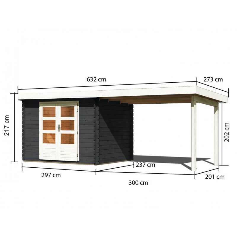 Abri De Jardin En Bois Massif Anthracite 7,04m² Bastrup 3 Avec Appentis 300cm – Karibu 4 Abri De Jardin En Bois Massif Anthracite 7,04m² Bastrup 3 Avec Appentis 300cm – Karibu – Image 2