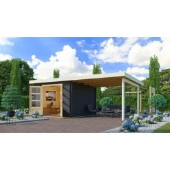Abri De Jardin En Bois Massif Anthracite 8,82m² Bastrup 5 Avec Appentis 300cm – Karibu -Boutique De Jardin abri de jardin en bois massif anthracite 882m bastrup 5 avec appentis 300cm woodfeeling 3