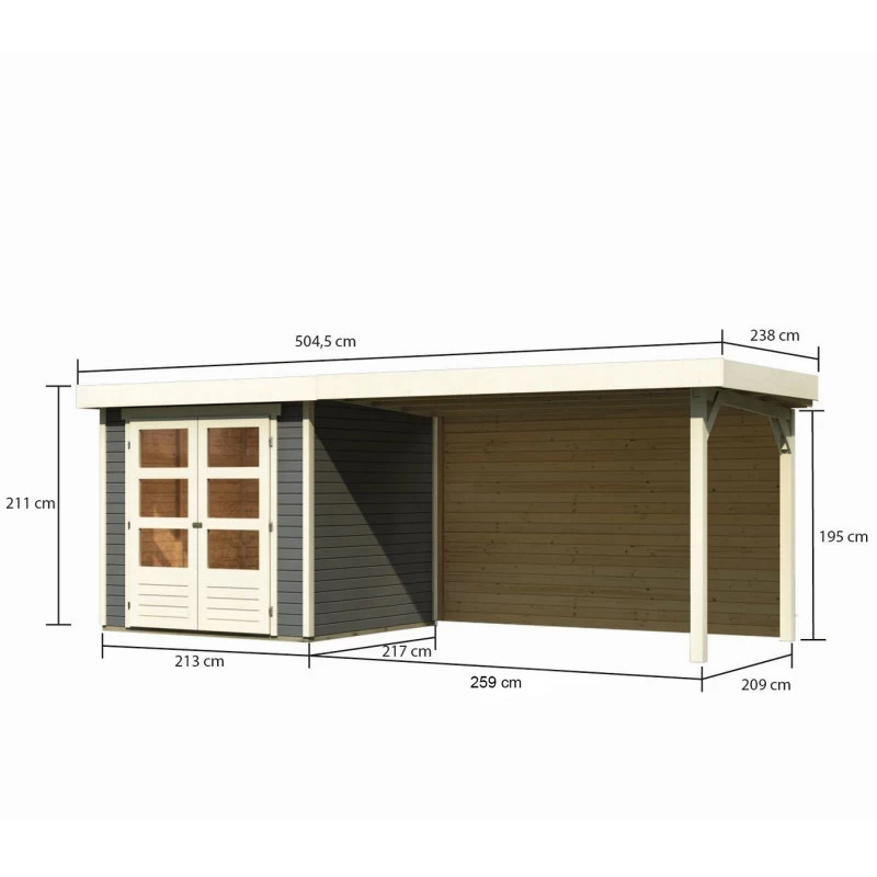 Abri De Jardin En Bois Massif Gris Terre 4,62m² Askola 2 Avec Appentis 280cm Et Paroi Arrière – Karibu 4 Abri De Jardin En Bois Massif Gris Terre 4,62m² Askola 2 Avec Appentis 280cm Et Paroi Arrière – Karibu – Image 2