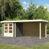 Abri De Jardin En Bois Massif Gris Terre 4,62m² Askola 2 Avec Appentis 280cm Et Paroi Arrière – Karibu -Boutique De Jardin abri de jardin en bois massif gris terre 462m askola 2 avec appentis 280cm et paroi arriere woodfeeling